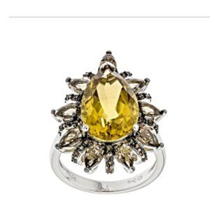 4.75 CT Pear Citrine with 1.75 CTW Smoky Quartz Ring --  Size 7
